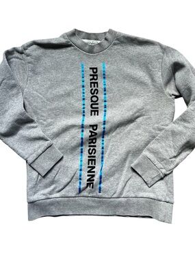 Etre Cecile Gray Crewneck Sweatshirt with Blue Stripe Detail SMALL NWOT
